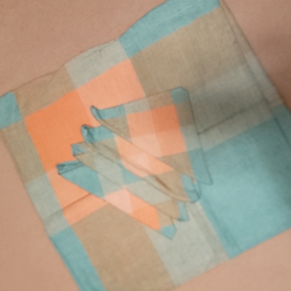 Vintage linen tablecloth with four matching napkins
